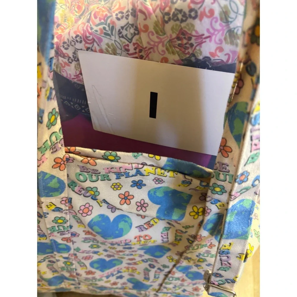 Be Kind to Our Planet Canvas Tote Bag Crossbody Cream Multicolor Eco Friendly